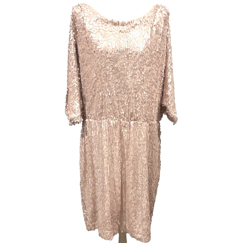 Jessica Simpson Women 2X Rose Gold Sequin Blouson Dolman Sleeve Cocktail Dress